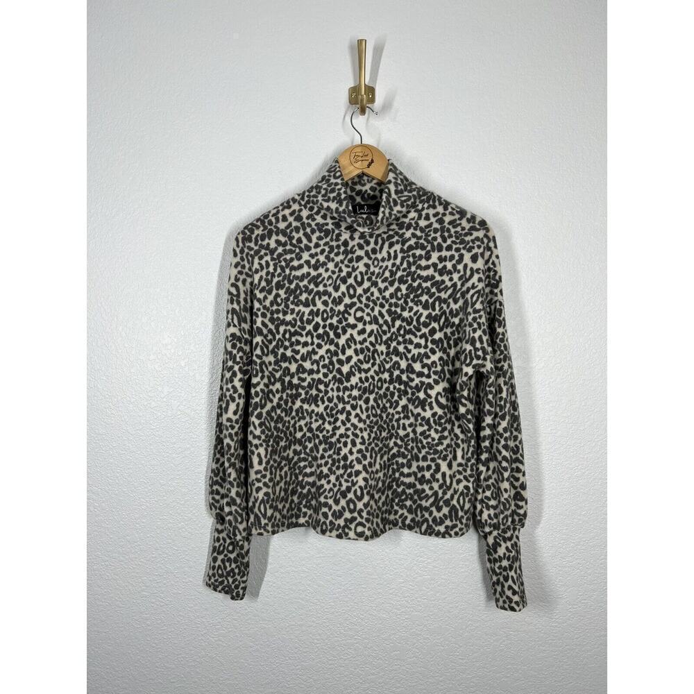 Lulus Stay Soft Cream Leopard Print Top Size Small S Long Sleeves Mock Neck